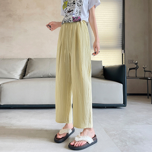 夏季薄款天丝亚麻八分裤女初中高中学生休闲冰丝阔腿裤九分直筒裤