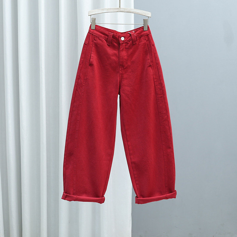 春夏酒红色无弹牛仔裤女2026宽松显瘦高腰哈伦裤百搭时尚老爹裤子,女装/女士精品,牛仔裤,淘宝优惠券,粉丝福利购,淘宝优惠卷