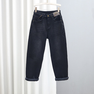加绒加厚牛仔裤 老爹裤 女宽松显瘦哈伦裤 新款 潮流百搭时尚 2025冬季