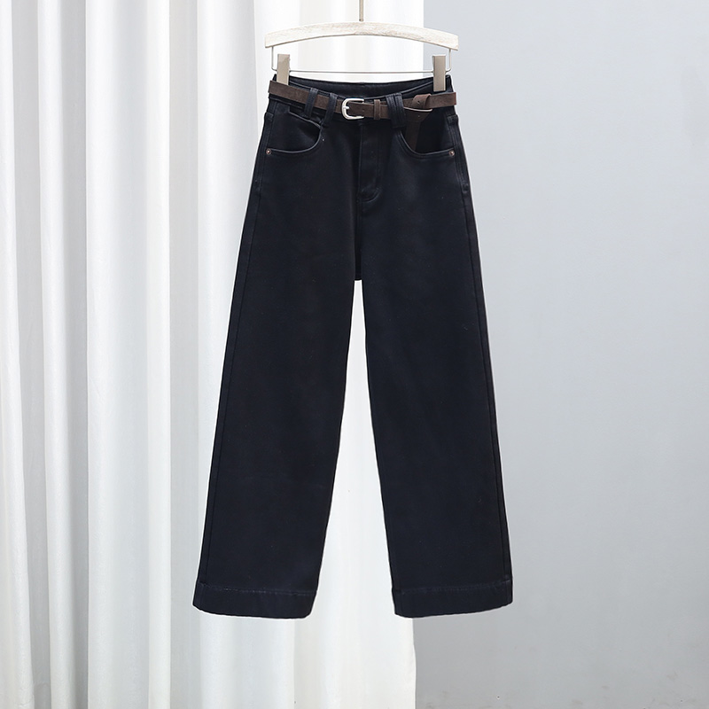 冬季加绒牛仔裤女黑色加厚直筒裤