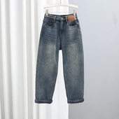 新款 加绒加厚牛仔裤 女半松紧腰宽松显瘦百搭萝卜裤 2025冬季 哈伦裤