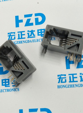 RJ11电话插座 RJ12网口 水晶头母座 623PCB-4P4C灰色 90度卧式
