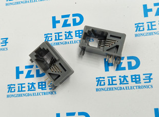 RJ11电话插座 RJ12网口 水晶头母座 623PCB-4P4C灰色 90度卧式