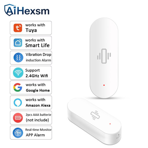 外贸实时TUYA WIFI智能振动传感器涂鸦APP远程门窗震动报警传感器