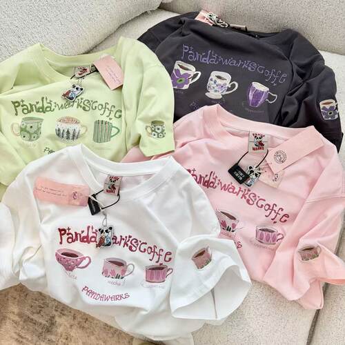 夏季短袖Pandawarks熊猫纸袋180g纯棉「26263」刺绣印花半袖T恤女