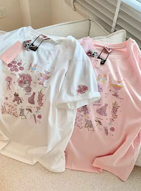 Pandawarks夏日大爆款短袖【26272粉色梦境】 温柔氛围感粉色女T