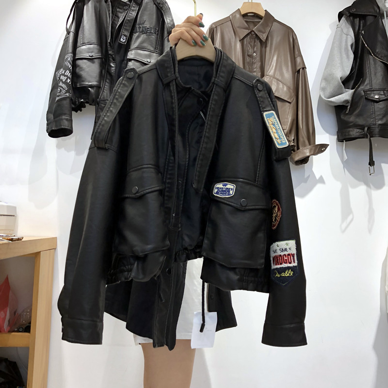 2026春季新品炸街潮款机车皮衣贴布洋气高腰短款水洗PU皮夹克外套