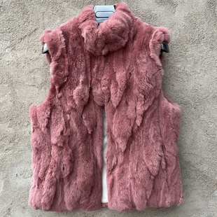 新款獭兔毛皮草马甲女立领整皮坎肩秋冬春加厚皮毛一体背心