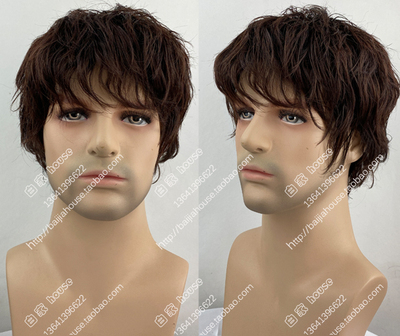 自然蓬松深棕色男士短发全头套