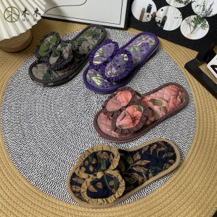 新款 纯棉加厚三层布底防噪音无声静音男女情侣家居室内地板拖鞋