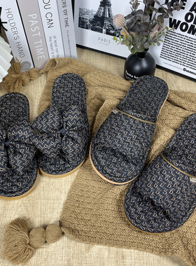 居梦家男女情侣款静音布底防滑牛筋软底家居室内厚底保暖四季拖鞋