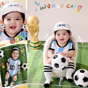 2026新款儿童摄影服装足球赛世界杯宝宝百天照周岁照拍照服装道具