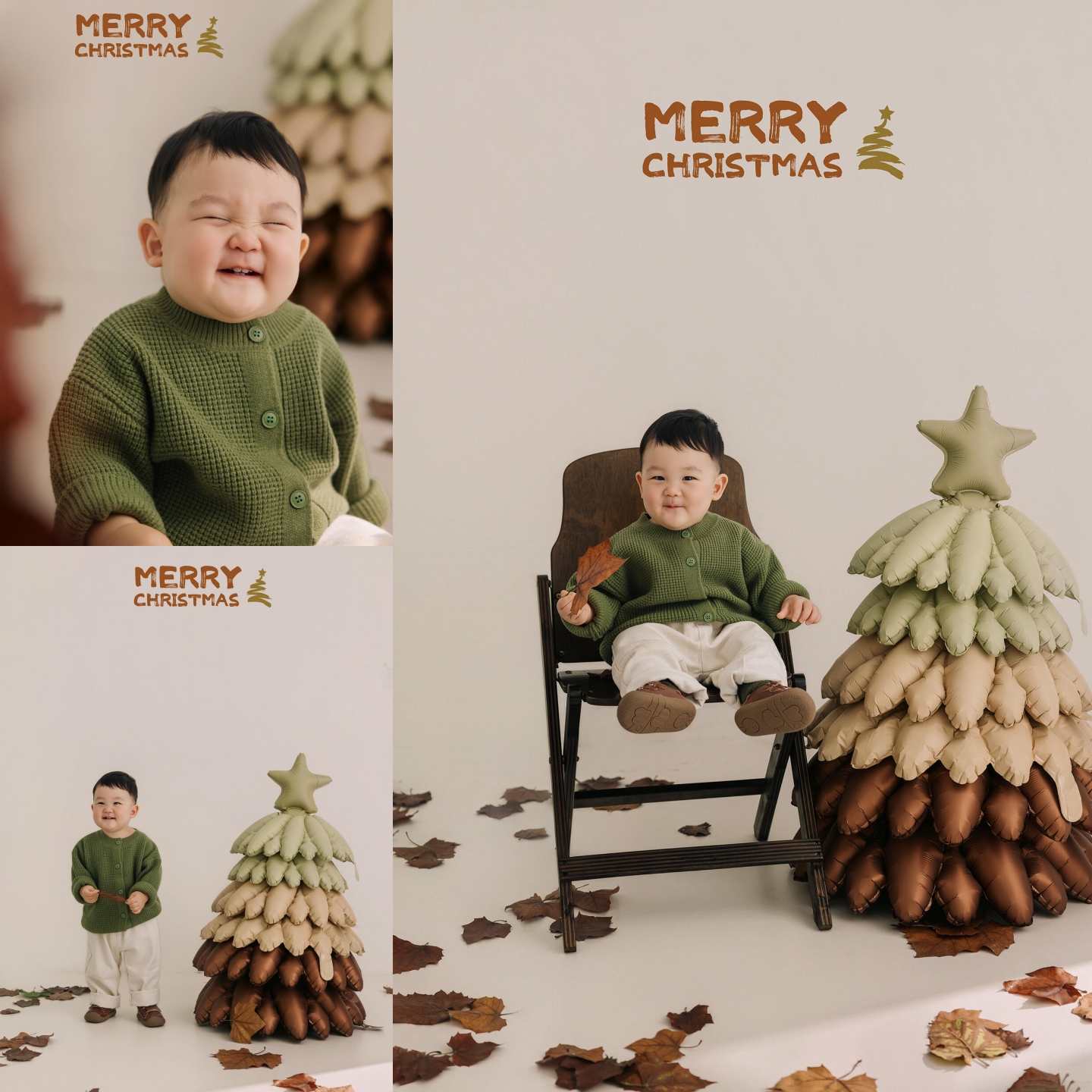 新款儿童摄影服装男孩圣诞节日绿色毛衣宝宝一岁周岁照拍照衣服