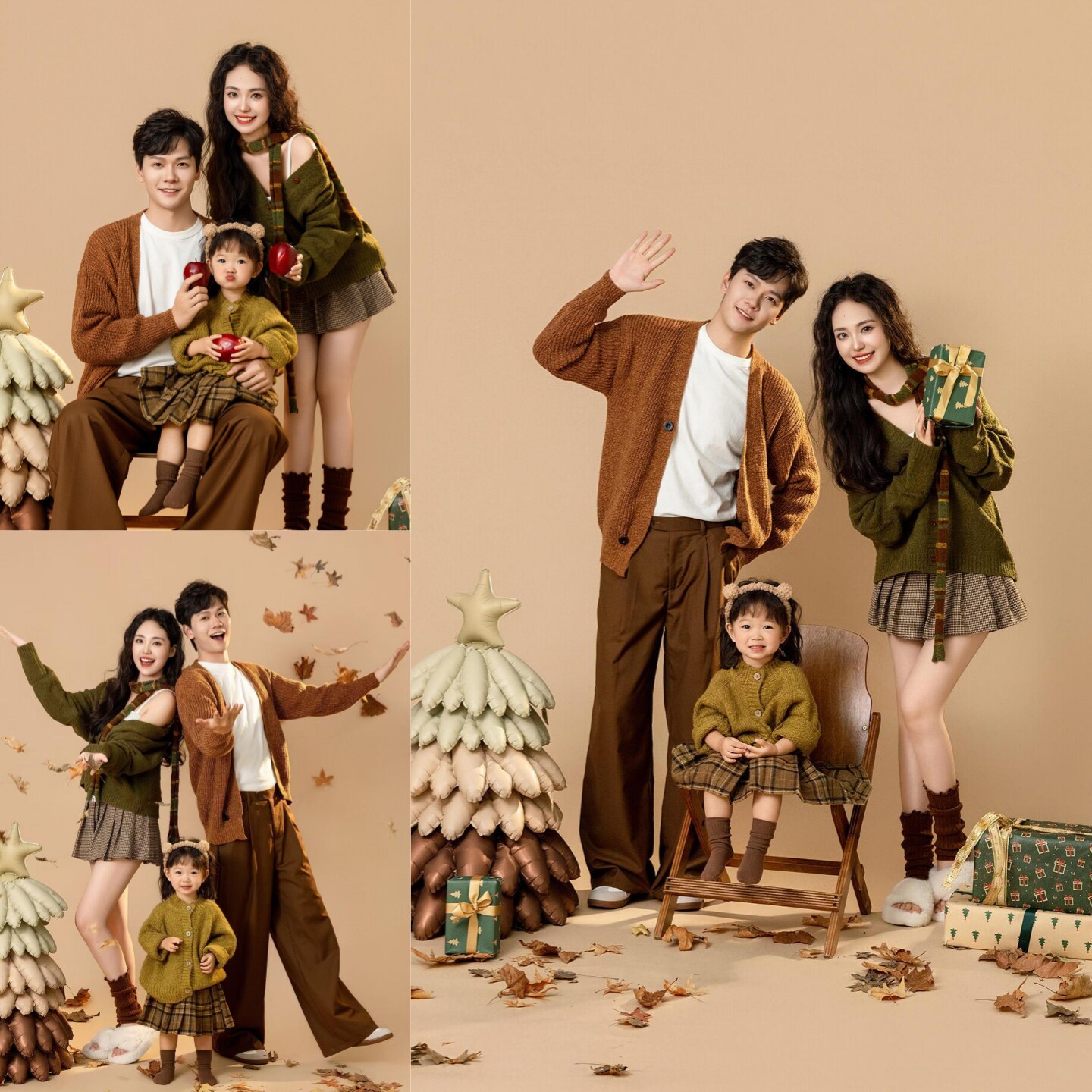 秋冬新款圣诞节儿童摄影服装全家福一家三口亲子装母女写真艺术照