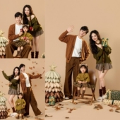 母女写真艺术照 全家福一家三口亲子装 秋冬新款 圣诞节儿童摄影服装