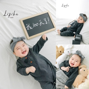 ins风宝宝百天照拍照服装简约纪实风男女婴儿百日照周岁照服饰