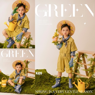 儿童摄影服装小花匠绿色森系主题影楼男女小童艺术照拍照服装道具