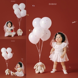 儿童摄影服装女童公主裙白色婚纱礼服宝宝周岁照小童艺术照写真衣