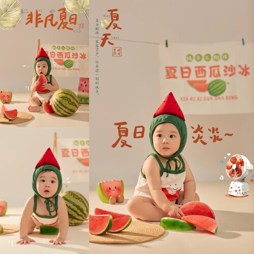 儿童摄影服装夏天西瓜主题宝宝百天照周岁照拍照服装影楼百日照