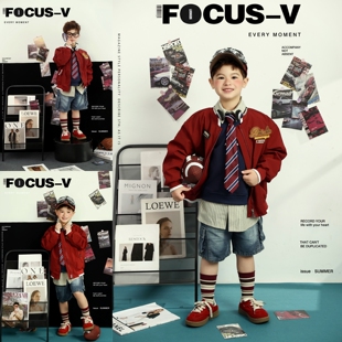 新款儿童摄影服装美式棒球服男女童走秀表演写真艺术照拍照道具