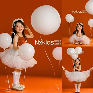 儿童摄影服装女孩生日写真照艺术照服装红色针织吊带白色蓬蓬裙