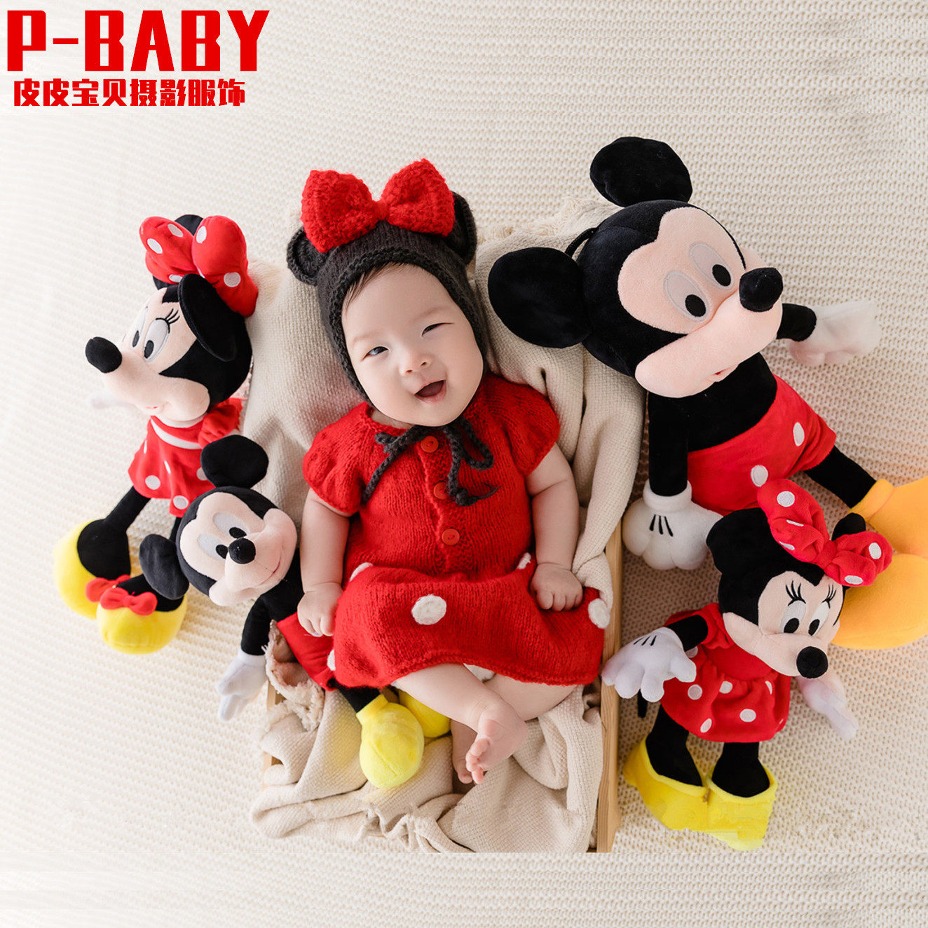鼠年新生儿摄影服装婴儿满月百天照宝宝拍照米奇米妮老鼠造型衣服