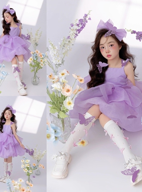 儿童摄影服装紫色花仙子公主裙主题影楼女童艺术照写真拍照服装