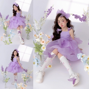 儿童摄影服装紫色花仙子公主裙主题影楼女童艺术照写真拍照服装