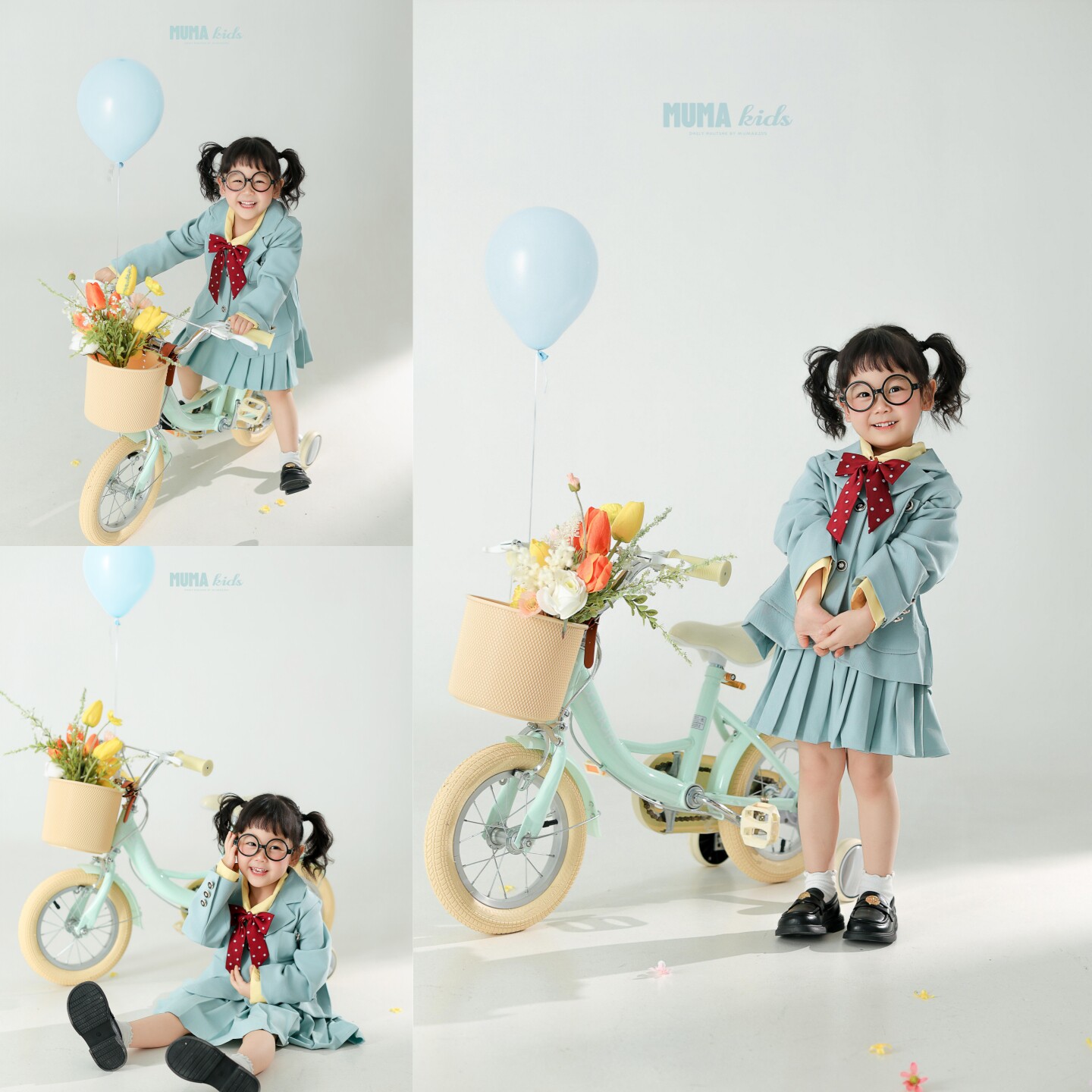 2026新款儿童春天摄影服装学院风JK制服套装女童薄荷绿西装蓝色系