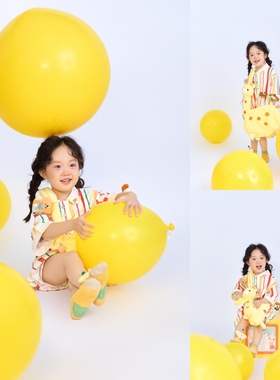 儿童摄影服装黄色气球彩色多巴胺条纹衬衫女孩写真艺术照拍照服装