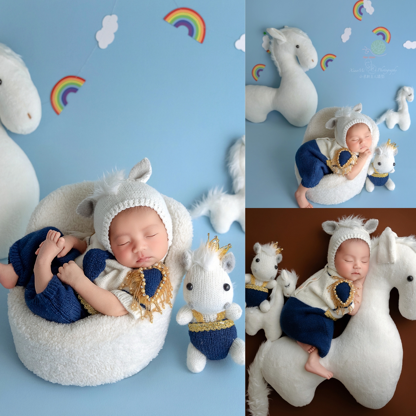 新生儿摄影服装婴儿拍照衣服影楼月子照白马王子主题初生宝宝道具