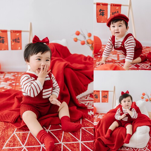 新年百天照针织套装宝宝拍照服装