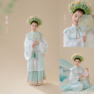 儿童摄影服装 春夏清新绿色簪花主题国风汉服女童艺术照拍照服装