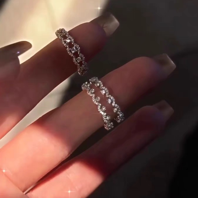 一款三戴s999纯银蕾丝排钻戒指女