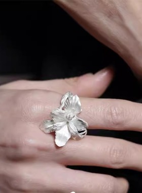 原创设计镀银春花型鸢尾花戒指女