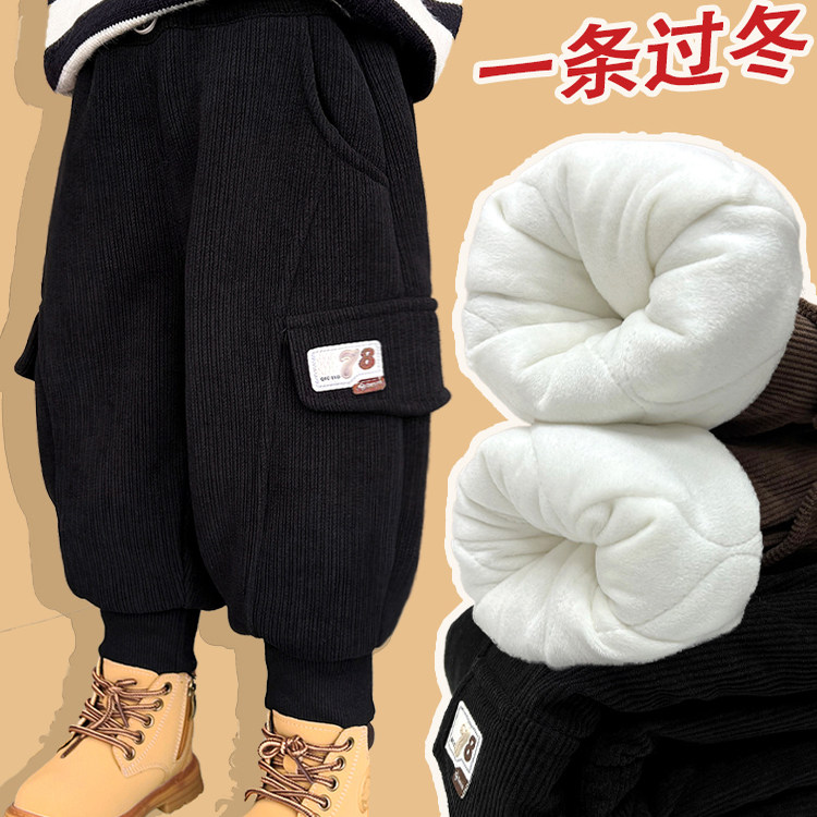 男童裤子加绒加厚冬季儿童灯芯绒裤宝宝外穿夹棉东北一条过冬棉裤