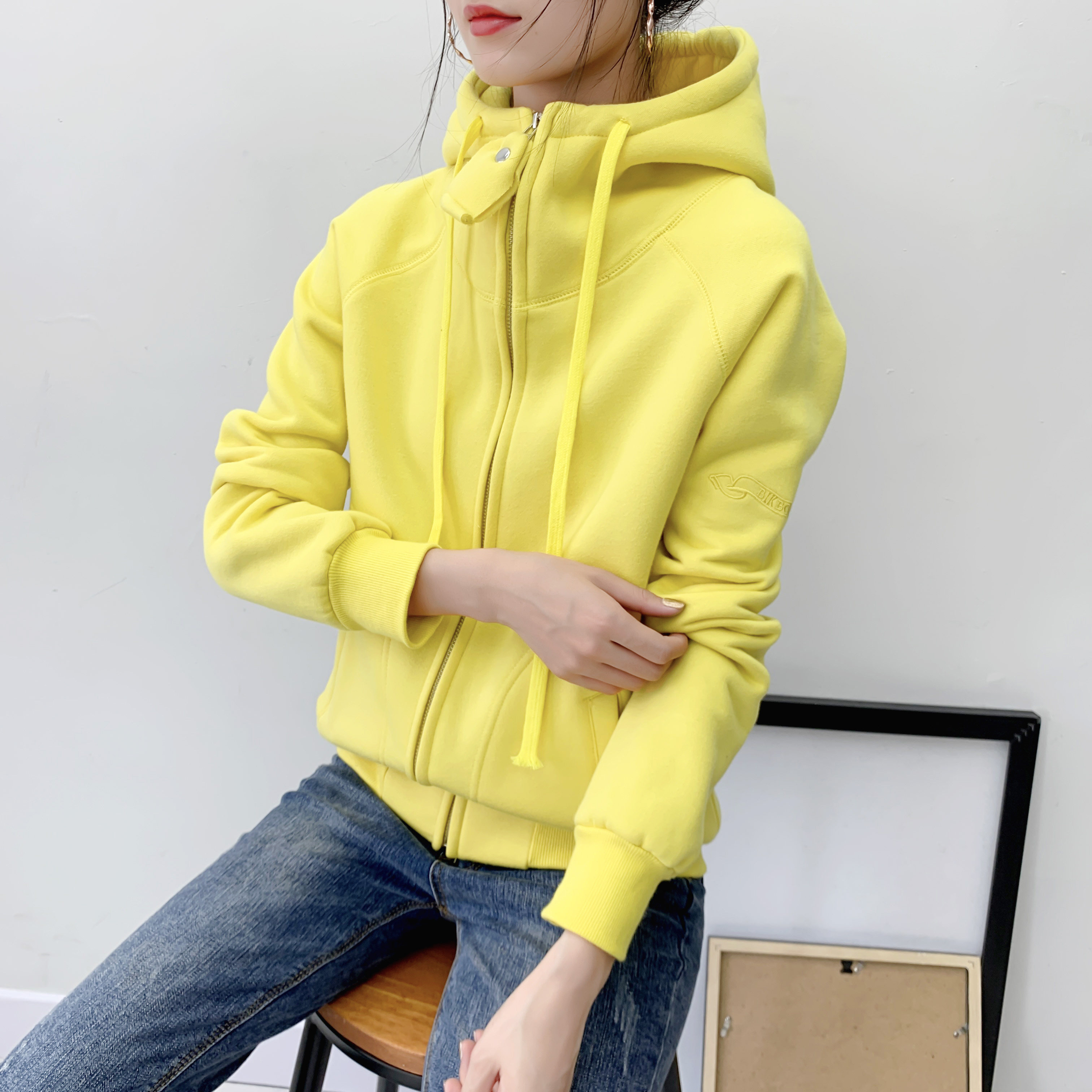 连帽开衫卫衣女2023春秋薄款拉链外套韩版修身百搭加绒加厚上衣潮