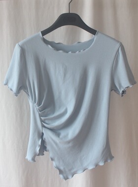 松弛感遮肚显瘦木耳T恤女莫代尔修身大码胖子上衣夏季设计感小衫