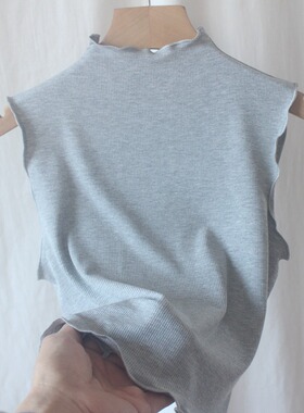 秋冬季半高领无袖内搭打底衫胖MM大码性感百搭上衣假领木耳边背心