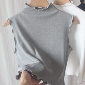 气质半高领无袖 胖子女士背心 女秋冬假领子针织打底衫 大码 内搭短款