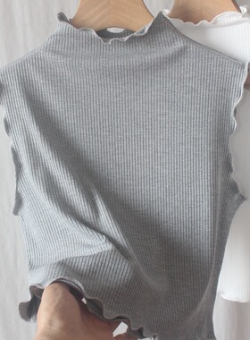 气质半高领无袖大码内搭短款女秋冬假领子针织打底衫胖子女士背心