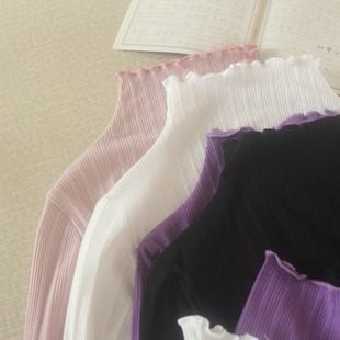 内搭修身 胖子大码 显瘦百搭内搭女 木耳边打底衫 秋冬纯棉半高领T恤