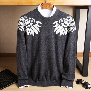 2025秋冬天使翼图100纯山羊绒衫男青年圆领套头加厚百搭高端毛衣