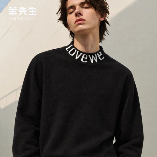 字母半高领纯羊绒衫男毛衣保暖