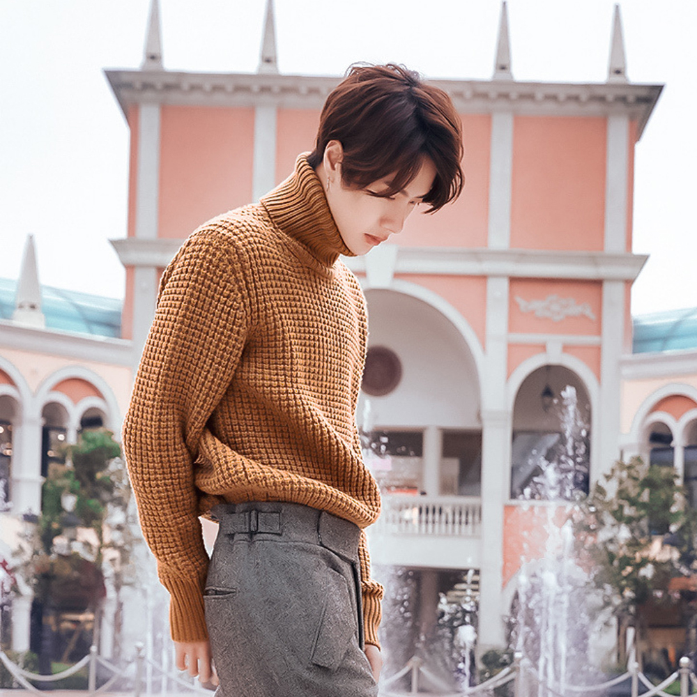 明星同款纯色高领男士羊绒衫