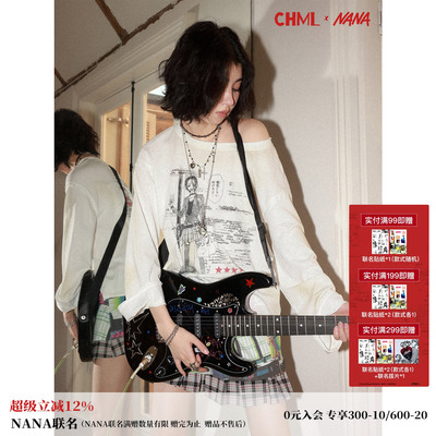 复古做旧宽松印花毛边长袖T恤女