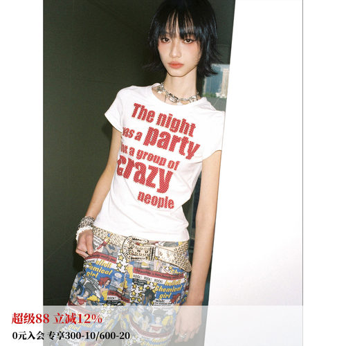 菠萝海岸crazy波点字母短袖