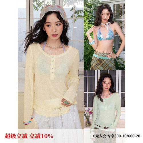天丝亚麻罩衫比基尼真两件T恤女
