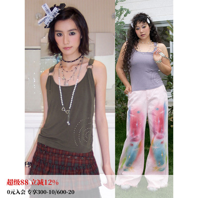 设计感金属环烫钻交叉背心吊带女