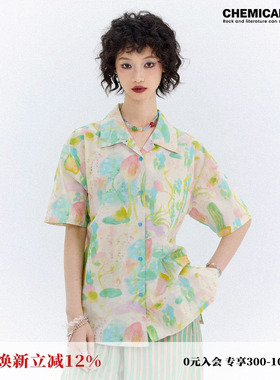 化学少女「绮色花笺」满印短袖衬衫女夏2025新款日系森女宽松上衣